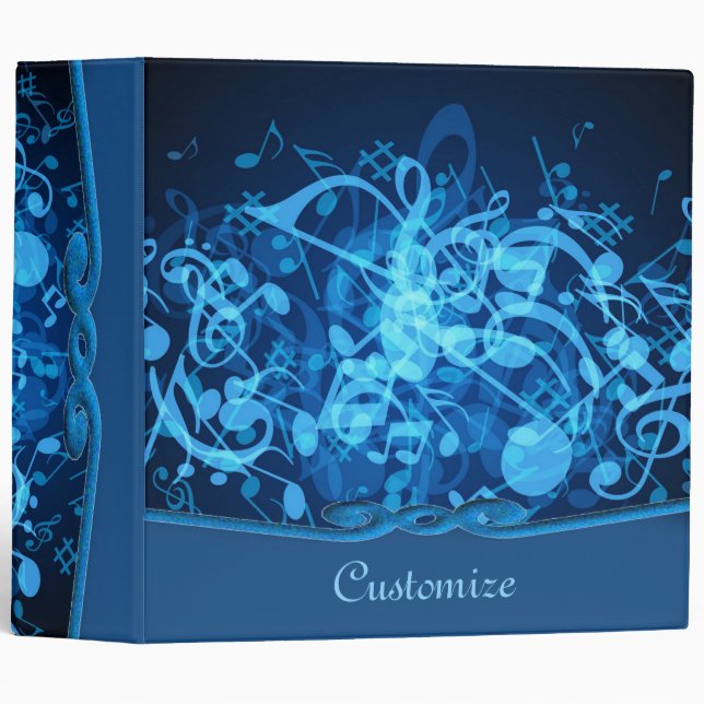 Blue Glow Music Notes Pattern Binder (Front/Spine)