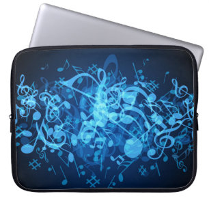 Blue Glow Music Notes Pattern Laptop Sleeve