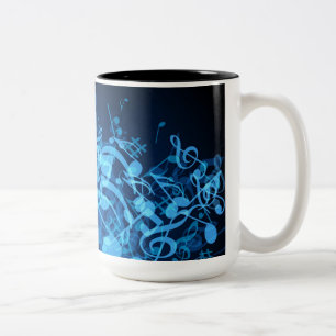 Blue Glow Music Notes Two-Tone Coffee Mug