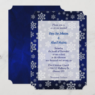 Blue Glow Silver Snowflake Wedding Invitation