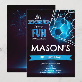 Blue Glow Soccer Birthday Invitation