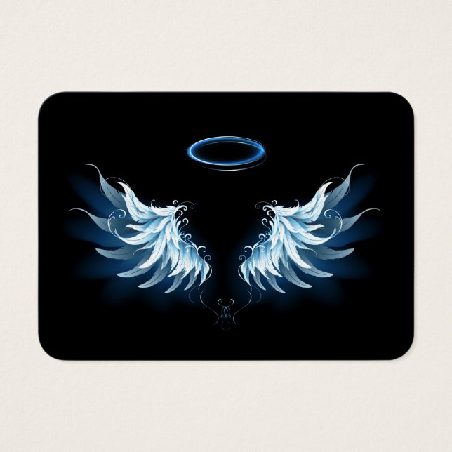 Blue Glowing Angel Wings on black background (Front)