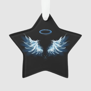 Blue Glowing Angel Wings on black background