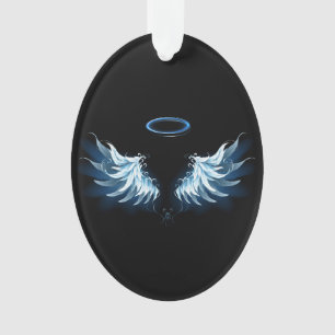 Blue Glowing Angel Wings on black background