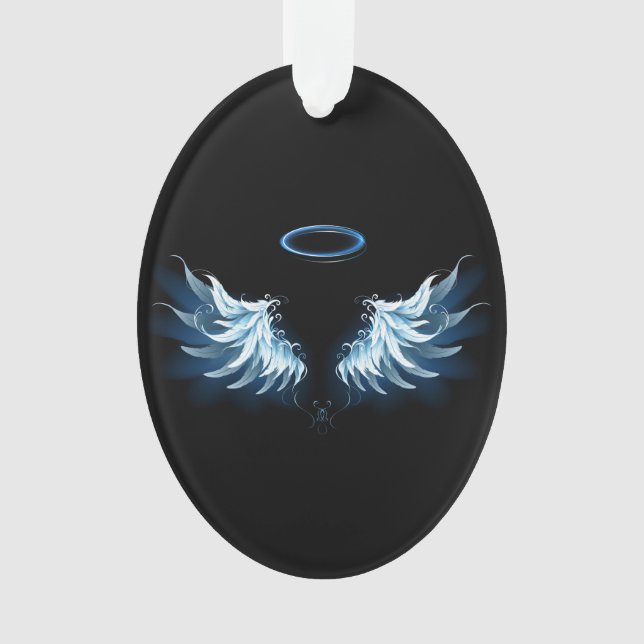 Blue Glowing Angel Wings on black background (devant)