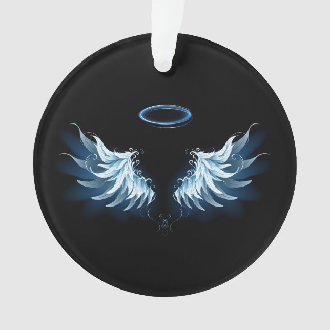 Blue Glowing Angel Wings on black background (devant)