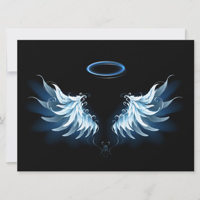 Blue Glowing Angel Wings on black background (Front)