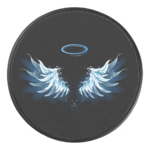 Blue Glowing Angel Wings on black background