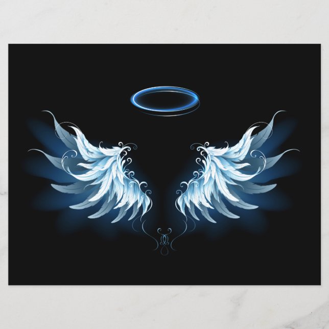 Blue Glowing Angel Wings on black background (Front)