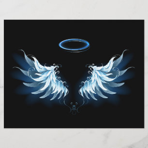 Blue Glowing Angel Wings on black background