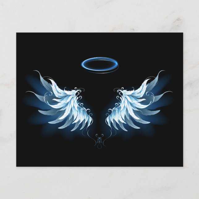 Blue Glowing Angel Wings on black background (Front)