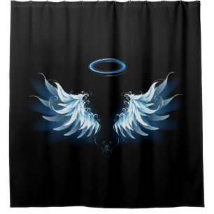 Blue Glowing Angel Wings on black background