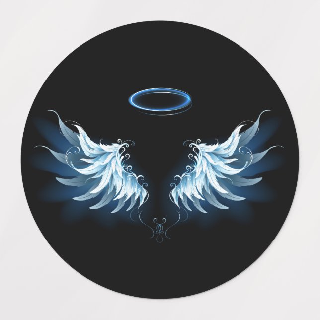Blue Glowing Angel Wings on black background (Design 1)