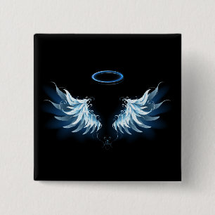 Blue Glowing Angel Wings on black background 2 Inch Square Button