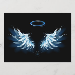 Blue Glowing Angel Wings on black background Advice Card