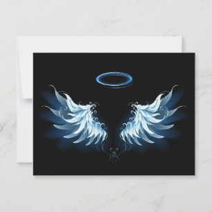 Blue Glowing Angel Wings on black background Advice Card