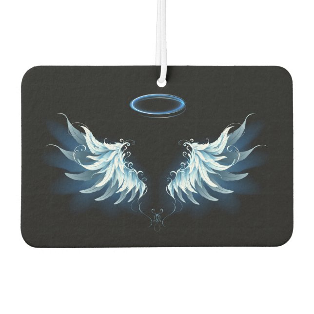 Blue Glowing Angel Wings on black background Air Freshener (Front)