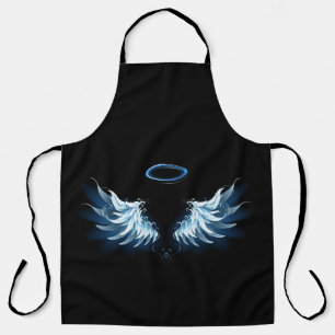 Blue Glowing Angel Wings on black background Apron