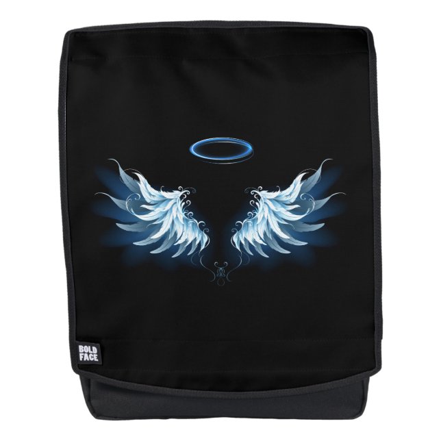 Blue Glowing Angel Wings on black background Backpack (Front)