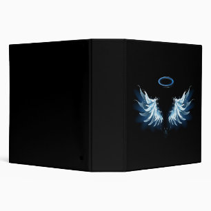 Blue Glowing Angel Wings on black background Binder