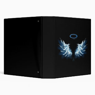 Blue Glowing Angel Wings on black background Binder