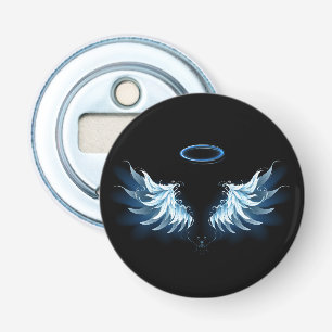 Blue Glowing Angel Wings on black background Bottle Opener