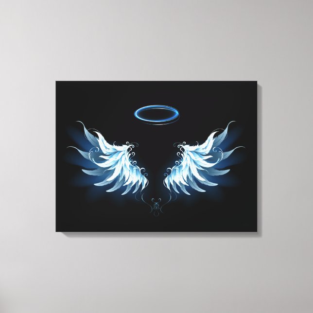 Blue Glowing Angel Wings on black background Canvas Print (Front)