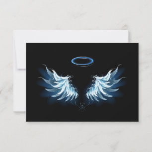 Blue Glowing Angel Wings on black background Card