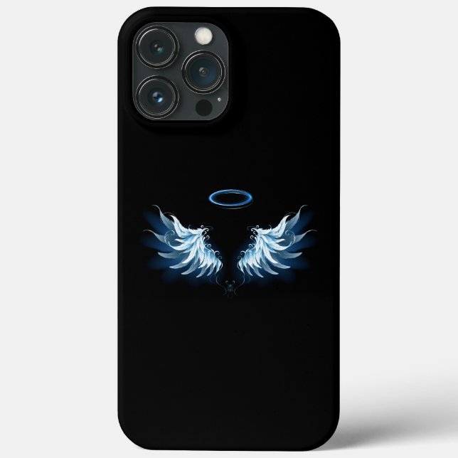 Blue Glowing Angel Wings on black background Case-Mate iPhone Case (Back)