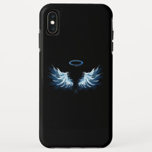 Blue Glowing Angel Wings on black background iPhone XS Max Case