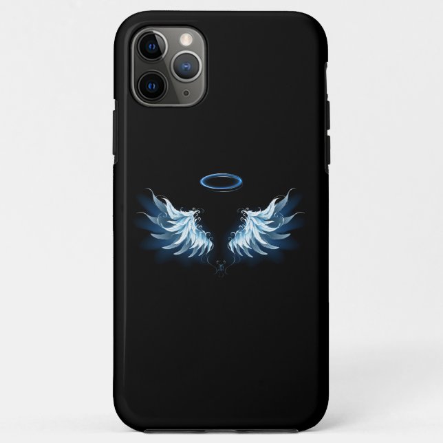 Blue Glowing Angel Wings on black background Case-Mate iPhone Case (Back)