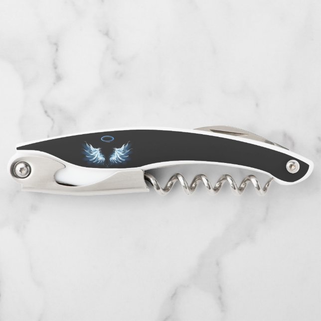 Blue Glowing Angel Wings on black background Corkscrew (Front)