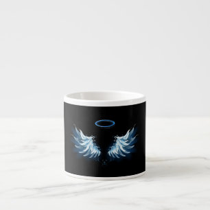 Blue Glowing Angel Wings on black background Espresso Cup