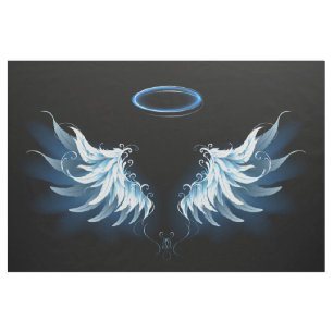 Blue Glowing Angel Wings on black background Fabric