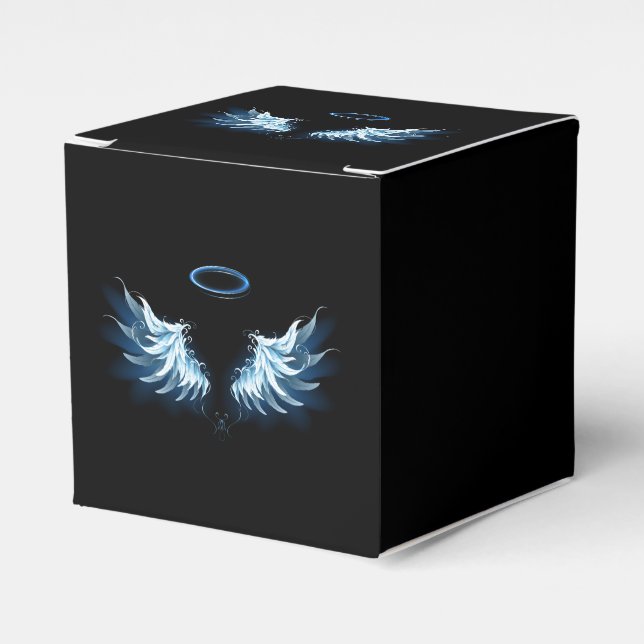 Blue Glowing Angel Wings on black background Favor Box (Front Side)