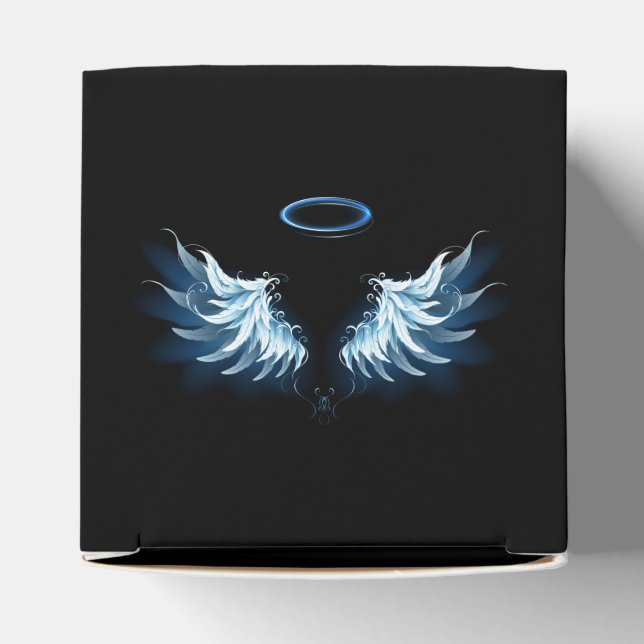 Blue Glowing Angel Wings on black background Favor Box (Top)