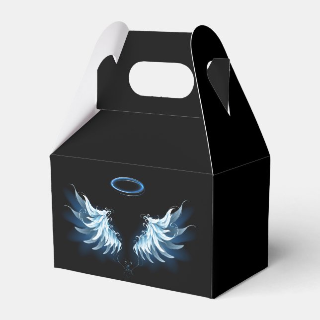 Blue Glowing Angel Wings on black background Favor Box (Front Side)