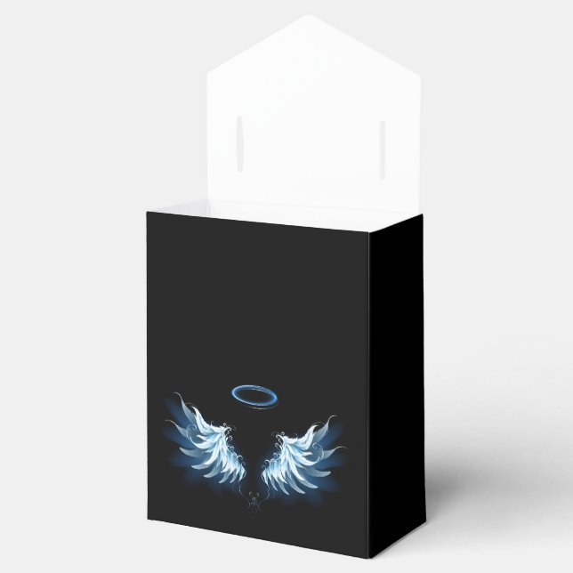 Blue Glowing Angel Wings on black background Favor Box (Opened)