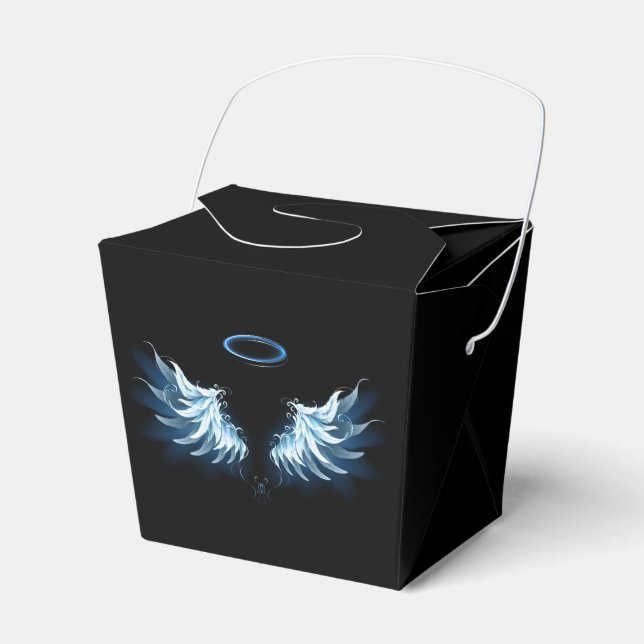 Blue Glowing Angel Wings on black background Favor Box (Front Side)