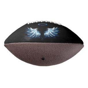 Blue Glowing Angel Wings on black background Football