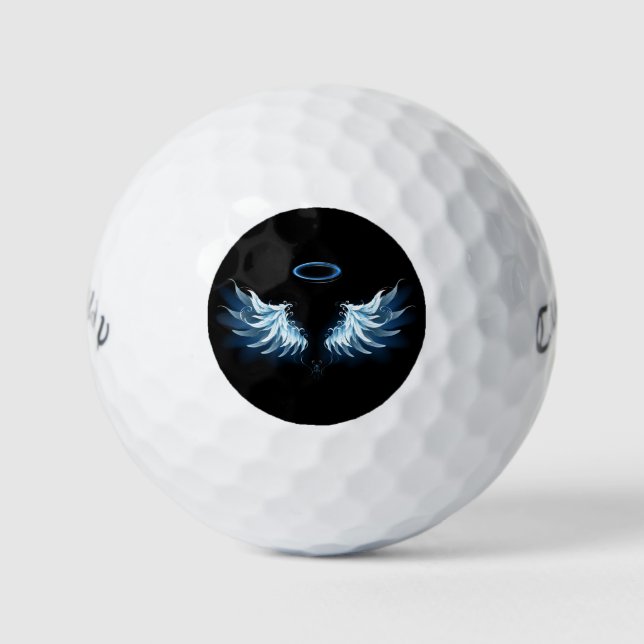 Blue Glowing Angel Wings on black background Golf Balls (Front)