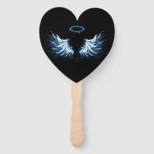 Blue Glowing Angel Wings on black background Hand Fan