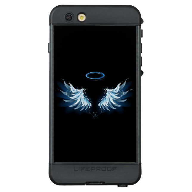 Blue Glowing Angel Wings on black background LifeProof iPhone Case (Back)