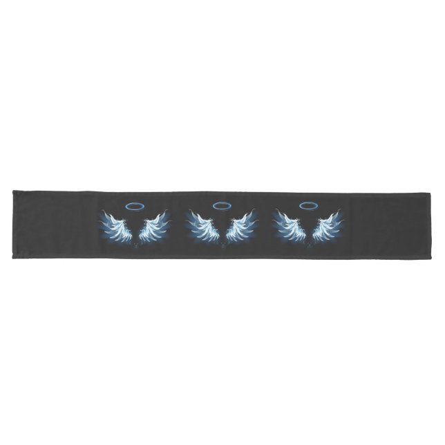 Blue Glowing Angel Wings on black background Long Table Runner (Horizontal)