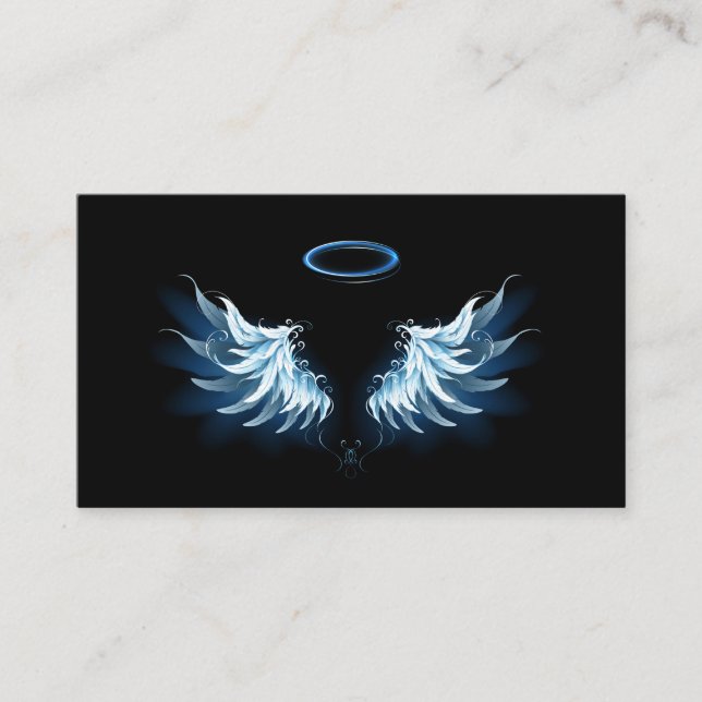Blue Glowing Angel Wings on black background Loyalty Card (Front)