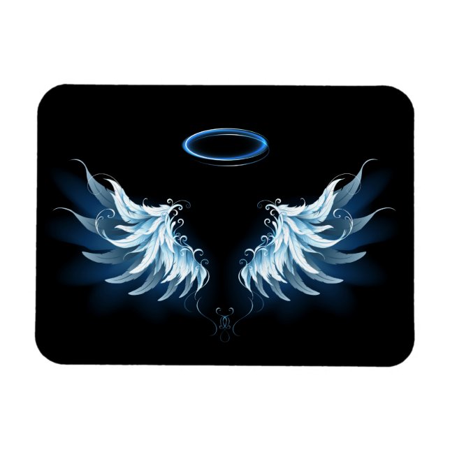 Blue Glowing Angel Wings on black background Magnet (Horizontal)
