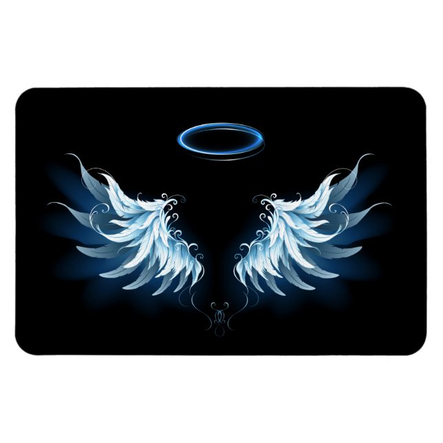 Blue Glowing Angel Wings on black background Magnet (Horizontal)