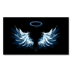 Blue Glowing Angel Wings on black background Magnetic Business Card