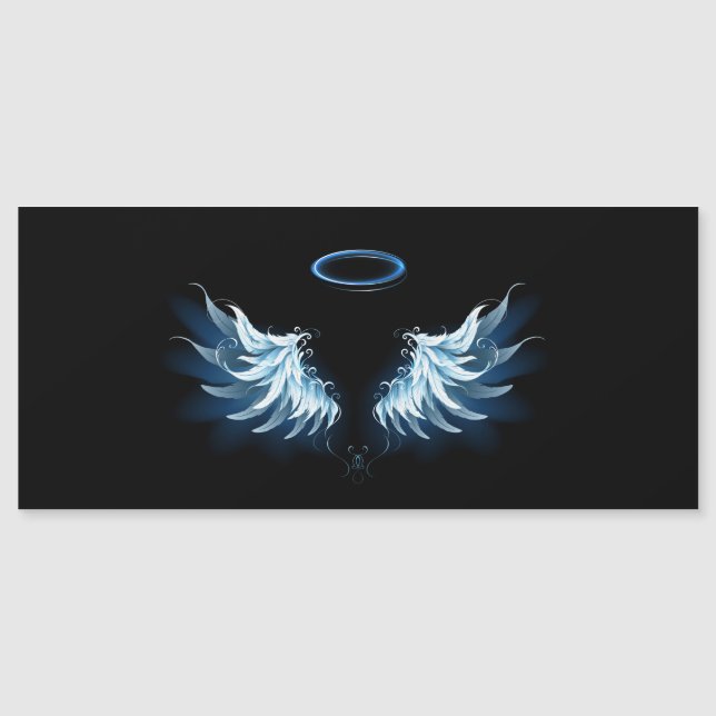 Blue Glowing Angel Wings on black background Magnetic Invitation (Front)