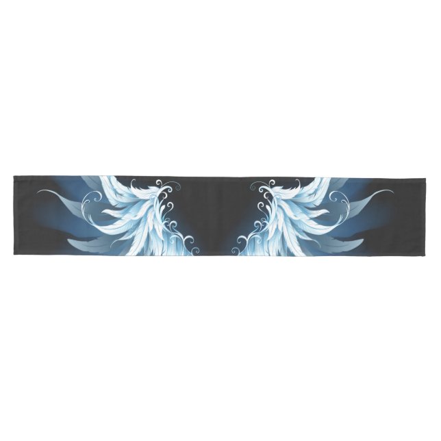 Blue Glowing Angel Wings on black background Medium Table Runner (Horizontal)